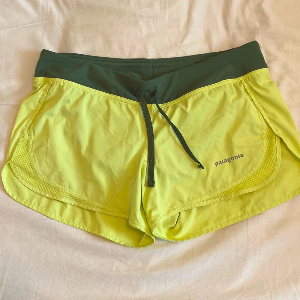 Patagonia Strider Neon Yellow & Green Shorts in Size Small
